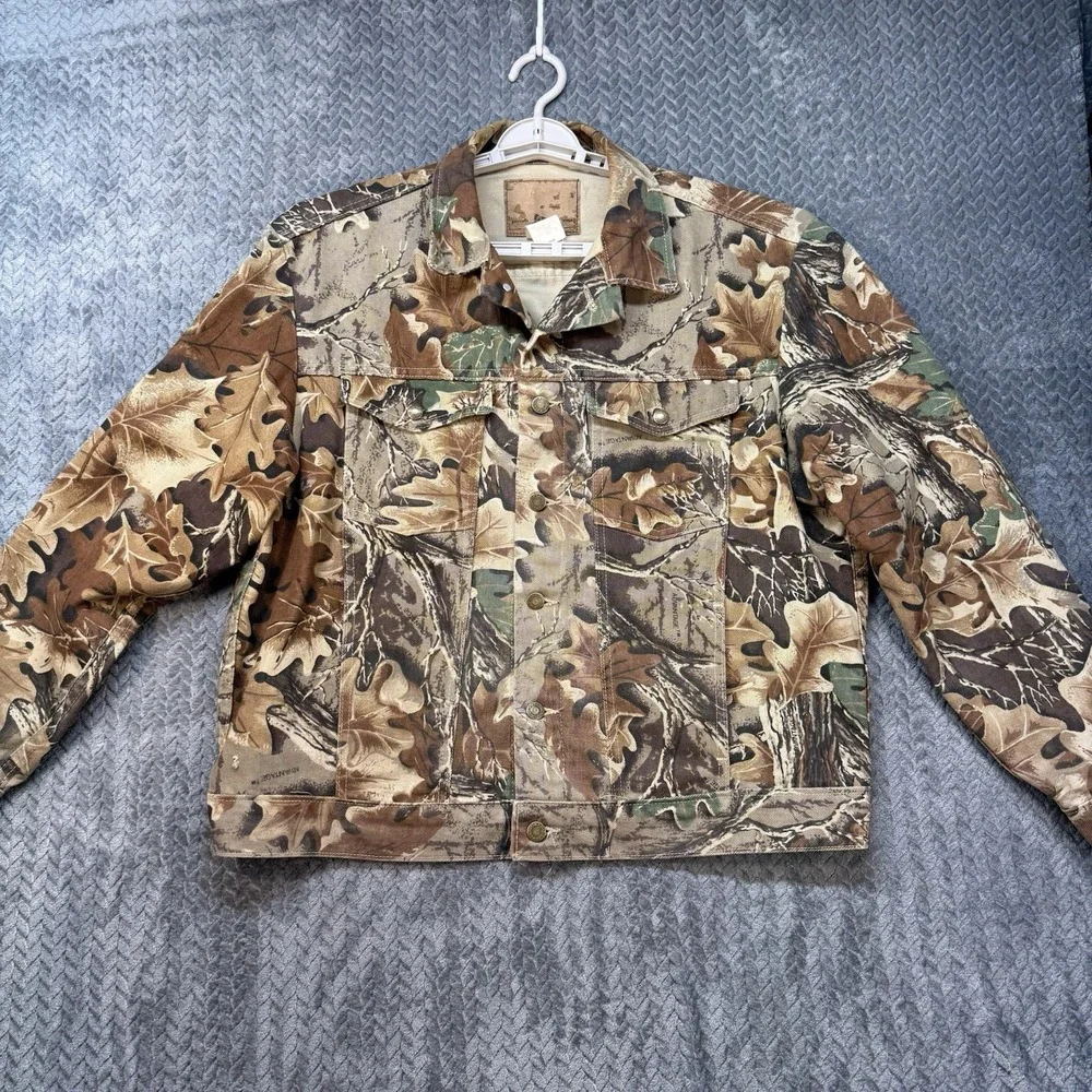 Vintage Wrangler Rugged Wear Camo Jacket Advantage Men's XL Denim Trucker USA